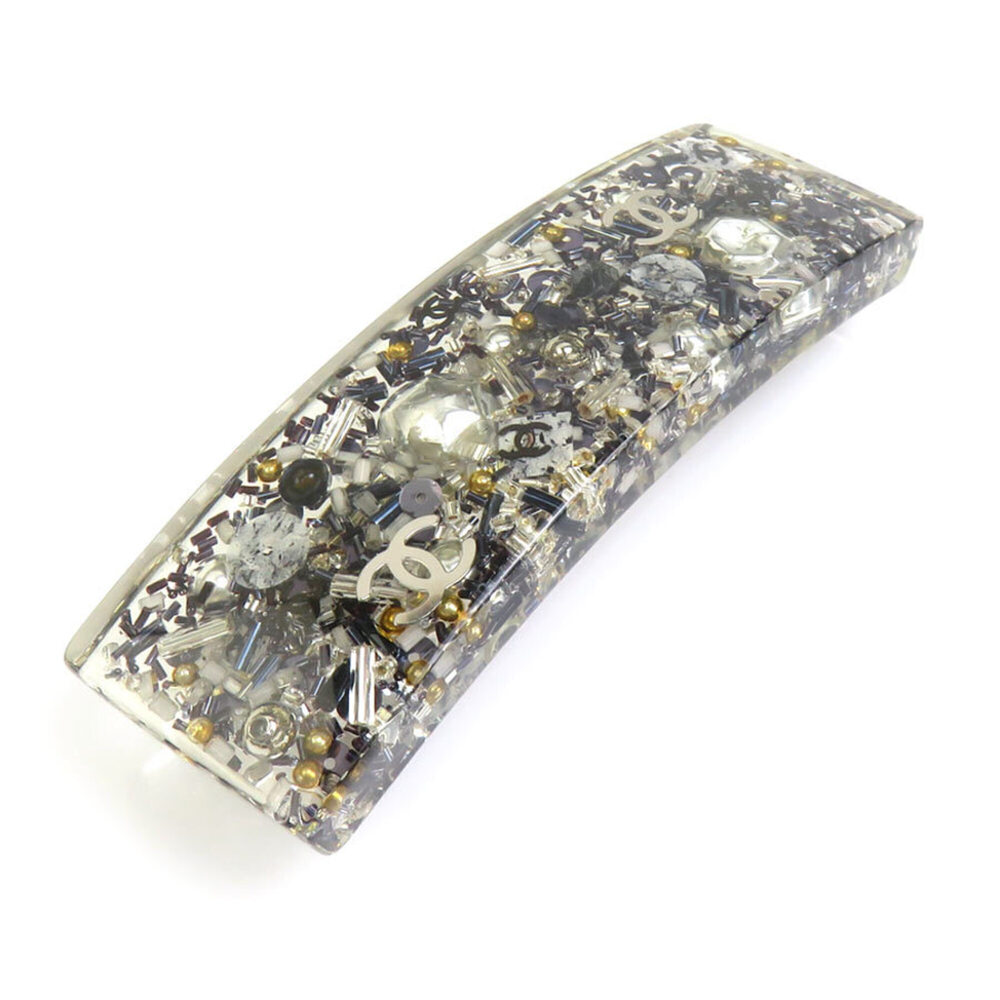 Chanel CHANEL Barrette Coco Mark Resin Metal Navy Silver Women's e62308a